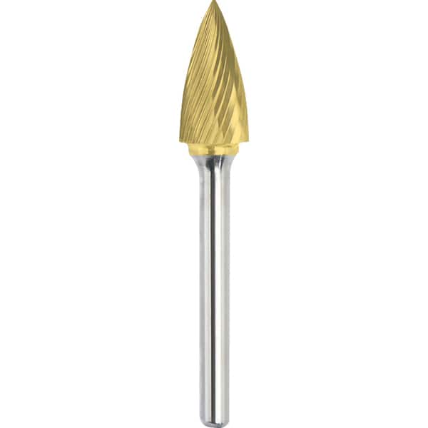 Made in USA - 1/2" Cut Diam, 0.2362" Shank Diam, Tree Head Single Cut Burr - Carbide, 25mm LOC, 70mm OAL - Caliber Tooling