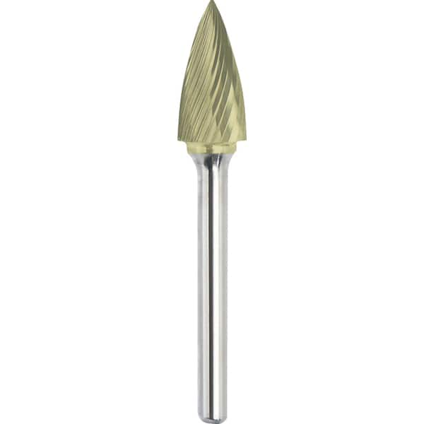 Made in USA - 1/2" Cut Diam, 0.2362" Shank Diam, Tree Head Single Cut Burr - Carbide, 19mm LOC, 64mm OAL - Caliber Tooling