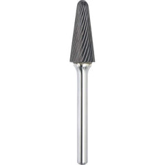 Made in USA - 1/2" Cut Diam, 0.2362" Shank Diam, Cone Head Single Cut Burr - Carbide, 28mm LOC, 73mm OAL - Caliber Tooling