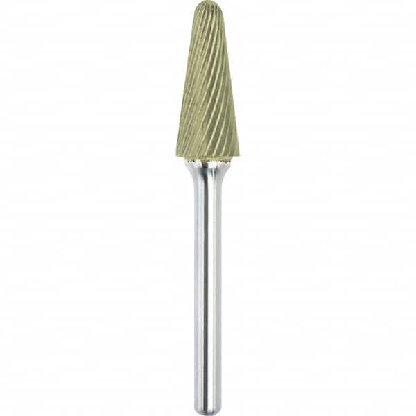 Made in USA - 1/2" Cut Diam, 0.2362" Shank Diam, Cone Head Single Cut Burr - Carbide, 28mm LOC, 73mm OAL - Caliber Tooling