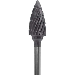 Made in USA - 1/4" Cut Diam, 0.0925" Shank Diam, Tree Head Double Cut Burr - Carbide, 1/2" LOC, 2" OAL - Caliber Tooling