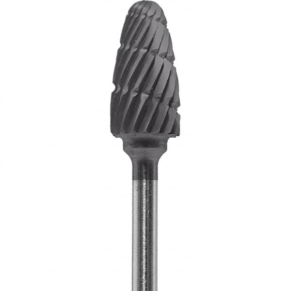 Made in USA - 1/4" Cut Diam, 0.0925" Shank Diam, Tree with Radius Head Double Cut Burr - Carbide, 1/2" LOC, 2" OAL - Caliber Tooling