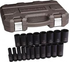 GearWrench - 19 Piece 1/2" Drive Black Finish Deep Well Impact Socket Set - 6 Points, 3/8" to 1-1/2" Range, Inch Measurement Standard - Caliber Tooling