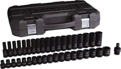 GearWrench - 39 Piece 1/2" Drive Black Finish Deep Well Impact Socket Set - 6 Points, 9mm to 30mm Range, Metric Measurement Standard - Caliber Tooling