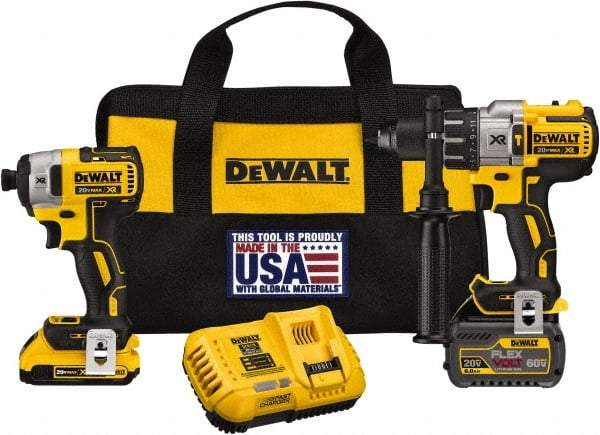 DeWALT - 20 Volt Cordless Tool Combination Kit - Includes 1/2" Brushless Hammerdrill & 1/4" Brushless Compact Impact Driver, Lithium-Ion Battery Included - Caliber Tooling