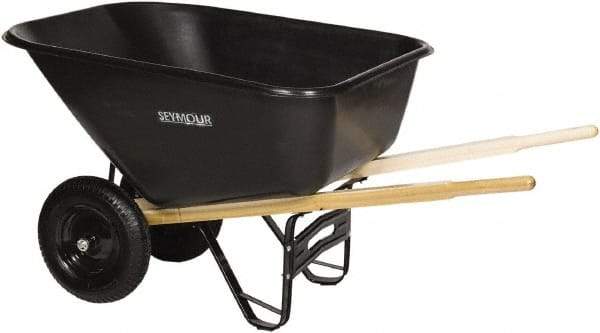 SEYMOUR-MIDWEST - 10 Cu Ft Capacity Wheelbarrow with 8" Pneumatic Wheel - Wood Handle, 59-3/4" Long x 35-1/4" Wide x 19-1/4" High, Black - Caliber Tooling