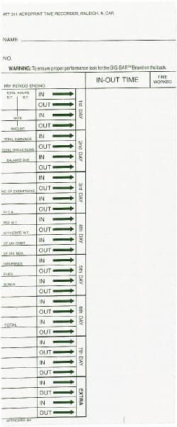 Acroprint Time Recorder - 1-3/4" High x 4-1/5" Wide Weekly Time Cards - White, Use with Acroprint ATR240, ATR360 - Caliber Tooling