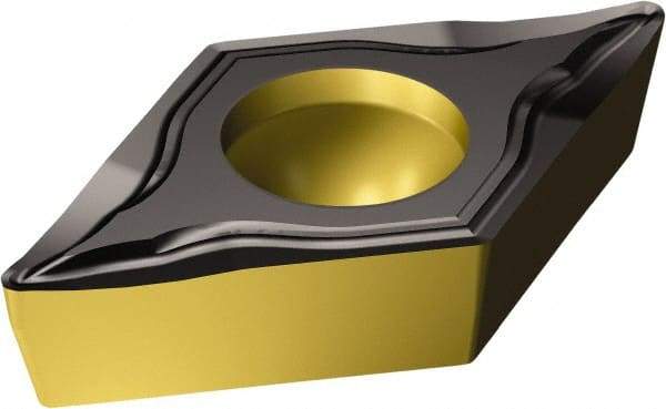 Sandvik Coromant - DCMT32.52 UM Grade 4325 Carbide Turning Insert - TiCN/Al2O3/TiN Finish, 55° Parallelogram, 3/8" Inscr Circle, 5/32" Thick, 1/32" Corner Radius - Caliber Tooling