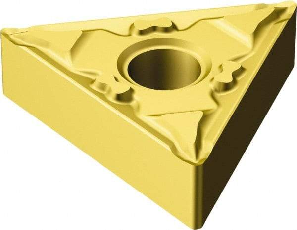 Sandvik Coromant - TNMG332 MF Grade 2025 Carbide Turning Insert - TiCN/Al2O3/TiN Finish, 60° Triangle, 3/8" Inscr Circle, 3/16" Thick, 1/32" Corner Radius - Caliber Tooling