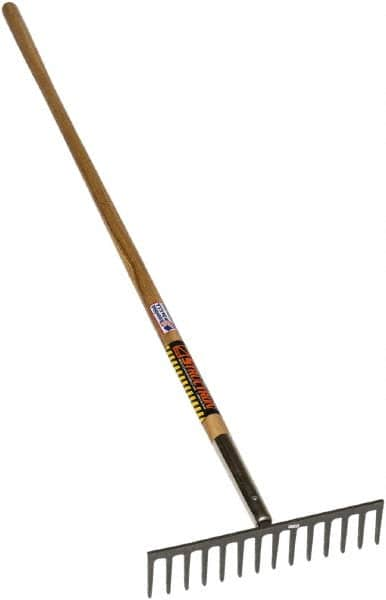 SEYMOUR-MIDWEST - Stone Rake with 66" Straight Wood Handle - 1/2" Blade Width, 14 Tines, 3-1/2" Tine Length - Caliber Tooling