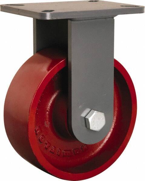 Hamilton - 8" Diam x 3" Wide x 10-1/2" OAH Top Plate Mount Rigid Caster - Cast Iron, 2,600 Lb Capacity, Tapered Roller Bearing, 5-1/4 x 7-1/4" Plate - Caliber Tooling