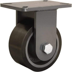 Hamilton - 6" Diam x 3" Wide x 8" OAH Top Plate Mount Rigid Caster - Polyurethane Mold onto Cast Iron Center, 2,860 Lb Capacity, Tapered Roller Bearing, 5-1/4 x 7-1/4" Plate - Caliber Tooling