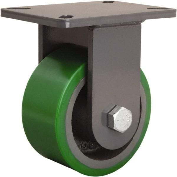 Hamilton - 6" Diam x 3" Wide x 8" OAH Top Plate Mount Rigid Caster - Polyurethane Mold onto Cast Iron Center, 2,200 Lb Capacity, Sealed Precision Ball Bearing, 5-1/4 x 7-1/4" Plate - Caliber Tooling