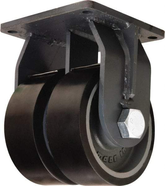 Hamilton - 12" Diam x 3" Wide x 15-1/2" OAH Top Plate Mount Dual Rigid Caster - Polyurethane Mold onto Cast Iron Center, 9,100 Lb Capacity, Tapered Roller Bearing, 8-1/2 x 8-1/2" Plate - Caliber Tooling