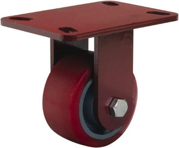 Hamilton - 4" Diam x 2" Wide x 5-5/8" OAH Top Plate Mount Rigid Caster - Polyurethane Mold onto Cast Iron Center, 900 Lb Capacity, Sealed Precision Ball Bearing, 4-1/2 x 6-1/2" Plate - Caliber Tooling