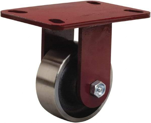 Hamilton - 4" Diam x 1-1/2" Wide x 5-5/8" OAH Top Plate Mount Rigid Caster - Forged Steel, 1,400 Lb Capacity, Straight Roller Bearing, 4-1/2 x 6-1/2" Plate - Caliber Tooling