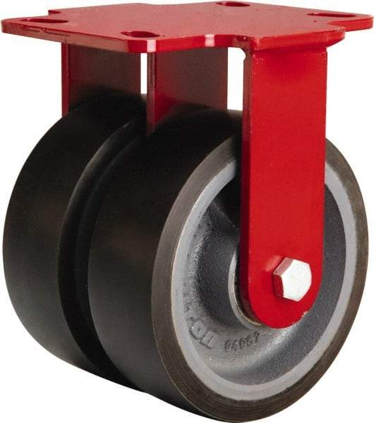 Hamilton - 6" Diam x 2" Wide x 7-3/4" OAH Top Plate Mount Rigid Caster - Polyurethane Mold onto Cast Iron Center, 2,500 Lb Capacity, Tapered Roller Bearing, 4-1/2 x 6-1/2" Plate - Caliber Tooling