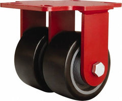 Hamilton - 4" Diam x 2" Wide x 5-5/8" OAH Top Plate Mount Rigid Caster - Polyurethane Mold onto Cast Iron Center, 1,900 Lb Capacity, Sealed Precision Ball Bearing, 4-1/2 x 6-1/2" Plate - Caliber Tooling