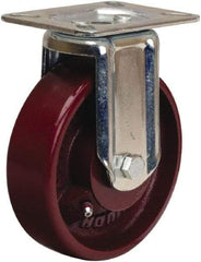 Hamilton - 5" Diam x 1-1/2" Wide x 6-1/16" OAH Top Plate Mount Rigid Caster - Cast Iron, 400 Lb Capacity, Straight Roller Bearing, 3-1/8 x 4-1/8" Plate - Caliber Tooling