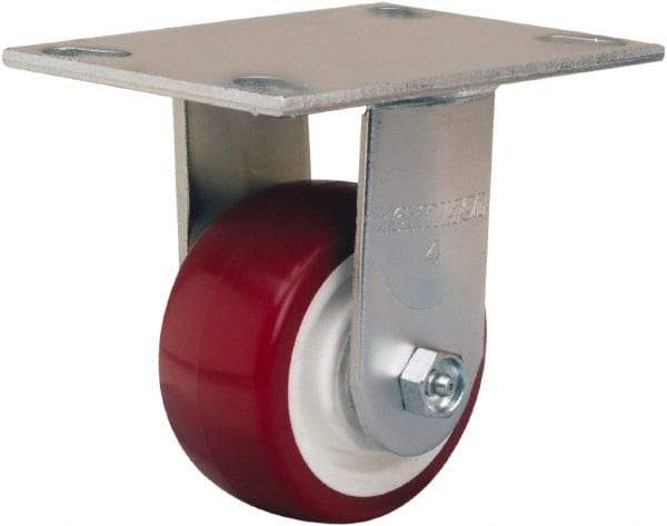 Hamilton - 4" Diam x 2" Wide x 5-5/8" OAH Top Plate Mount Rigid Caster - Polyurethane Mold on Polypropylene, 500 Lb Capacity, Straight Roller Bearing, 4-1/2 x 6-1/4" Plate - Caliber Tooling