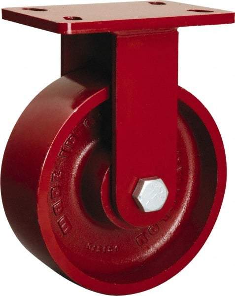 Hamilton - 8" Diam x 2-1/2" Wide x 10-1/8" OAH Top Plate Mount Rigid Caster - Cast Iron, 1,800 Lb Capacity, Straight Roller Bearing, 5 x 7" Plate - Caliber Tooling