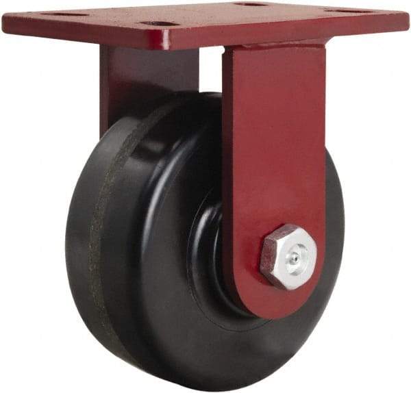 Hamilton - 6" Diam x 2-1/2" Wide x 7-1/2" OAH Top Plate Mount Rigid Caster - Phenolic, 1,800 Lb Capacity, Straight Roller Bearing, 5 x 7" Plate - Caliber Tooling