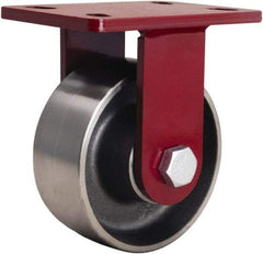 Hamilton - 6" Diam x 2-1/2" Wide x 7-1/2" OAH Top Plate Mount Rigid Caster - Forged Steel, 2,200 Lb Capacity, Tapered Roller Bearing, 5 x 7" Plate - Caliber Tooling