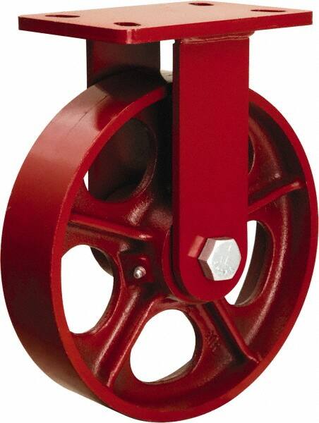 Hamilton - 10" Diam x 2-1/2" Wide x 11-1/2" OAH Top Plate Mount Rigid Caster - Cast Iron, 2,200 Lb Capacity, Tapered Roller Bearing, 5 x 7" Plate - Caliber Tooling