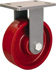 Hamilton - 8" Diam x 2-1/2" Wide x 10-1/4" OAH Top Plate Mount Rigid Caster - Cast Iron, 2,400 Lb Capacity, Tapered Roller Bearing, 5 x 7" Plate - Caliber Tooling