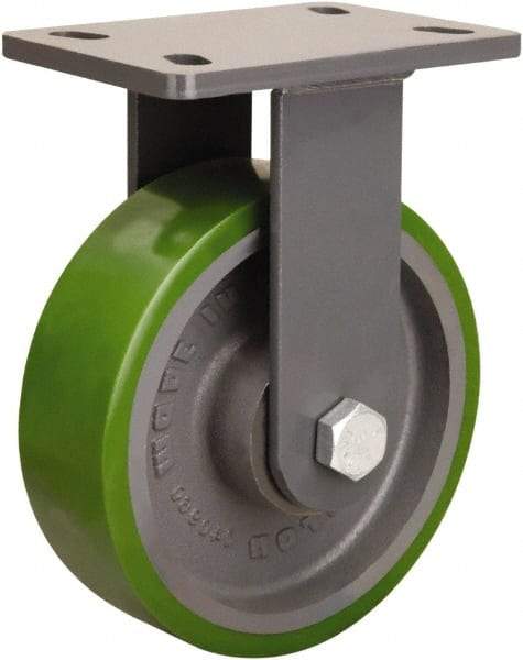 Hamilton - 8" Diam x 2-1/2" Wide x 10-1/4" OAH Top Plate Mount Rigid Caster - Polyurethane Mold onto Cast Iron Center, 2,000 Lb Capacity, Tapered Roller Bearing, 5 x 7" Plate - Caliber Tooling