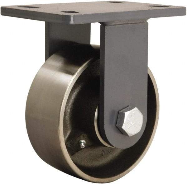 Hamilton - 6" Diam x 2-1/2" Wide x 7-3/4" OAH Top Plate Mount Rigid Caster - Forged Steel, 2,400 Lb Capacity, Tapered Roller Bearing, 5 x 7" Plate - Caliber Tooling