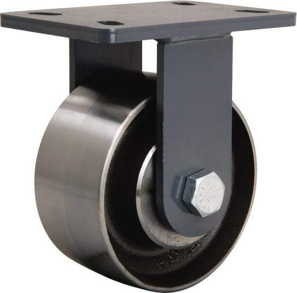 Hamilton - 6" Diam x 3" Wide x 7-3/4" OAH Top Plate Mount Rigid Caster - Forged Steel, 2,400 Lb Capacity, Tapered Roller Bearing, 5 x 7" Plate - Caliber Tooling