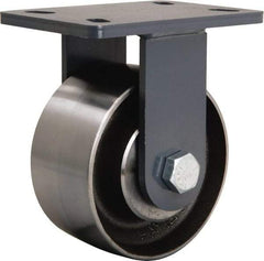 Hamilton - 6" Diam x 3" Wide x 7-3/4" OAH Top Plate Mount Rigid Caster - Forged Steel, 2,400 Lb Capacity, Sealed Precision Ball Bearing, 5 x 7" Plate - Caliber Tooling