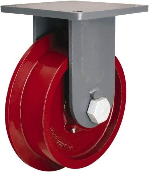 Hamilton - 10" Diam x 2-1/2" Wide x 13" OAH Top Plate Mount Rigid Caster - Iron, 4,000 Lb Capacity, Straight Roller Bearing, 8-1/2 x 8-1/4" Plate - Caliber Tooling