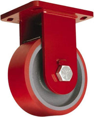 Hamilton - 8" Diam x 3" Wide x 10-1/2" OAH Top Plate Mount Rigid Caster - Polyurethane Mold onto Cast Iron Center, 3,000 Lb Capacity, Sealed Precision Ball Bearing, 6-1/2 x 7-1/2" Plate - Caliber Tooling