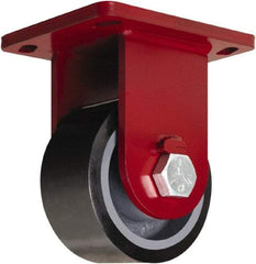 Hamilton - 10" Diam x 3" Wide x 12-1/2" OAH Top Plate Mount Rigid Caster - Polyurethane Mold onto Cast Iron Center, 3,900 Lb Capacity, Tapered Roller Bearing, 6-1/2 x 7-1/2" Plate - Caliber Tooling