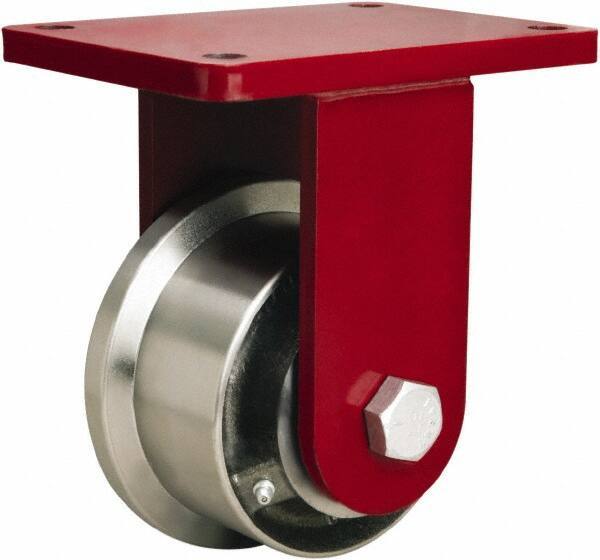 Hamilton - 5" Diam x 2-11/16" Wide x 8" OAH Top Plate Mount Rigid Caster - Iron, 4,300 Lb Capacity, Tapered Roller Bearing, 6-1/2 x 7-1/2" Plate - Caliber Tooling