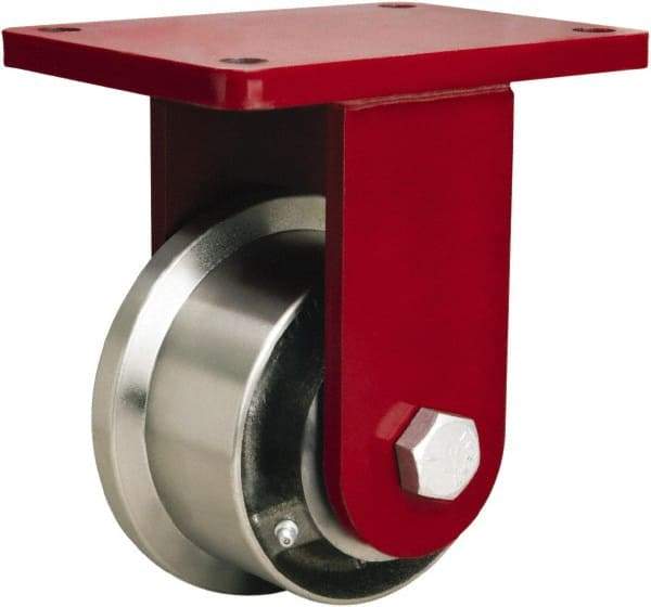 Hamilton - 5" Diam x 2-11/16" Wide x 8" OAH Top Plate Mount Rigid Caster - Iron, 4,300 Lb Capacity, Tapered Roller Bearing, 5-1/2 x 7-1/2" Plate - Caliber Tooling