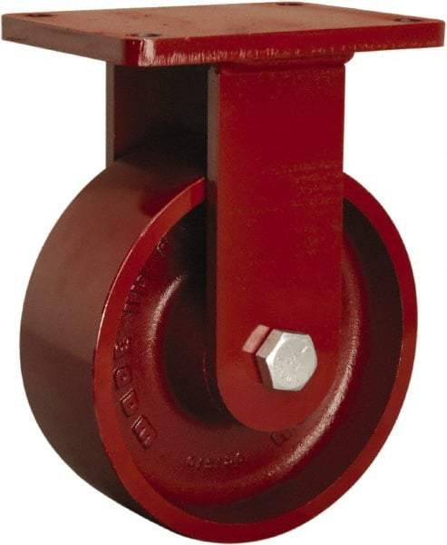 Hamilton - 8" Diam x 3" Wide x 10-1/8" OAH Top Plate Mount Rigid Caster - Cast Iron, 2,600 Lb Capacity, Sealed Precision Ball Bearing, 5 x 7" Plate - Caliber Tooling