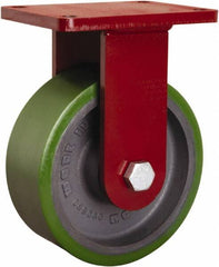 Hamilton - 8" Diam x 3" Wide x 10-1/2" OAH Top Plate Mount Rigid Caster - Polyurethane Mold onto Cast Iron Center, 2,500 Lb Capacity, Tapered Roller Bearing, 5-1/2 x 7-1/2" Plate - Caliber Tooling