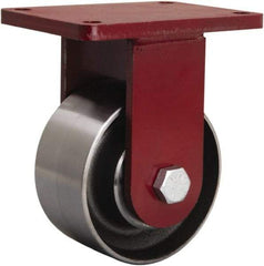 Hamilton - 6" Diam x 3" Wide x 8-1/2" OAH Top Plate Mount Rigid Caster - Forged Steel, 4,000 Lb Capacity, Sealed Precision Ball Bearing, 5-1/2 x 7-1/2" Plate - Caliber Tooling