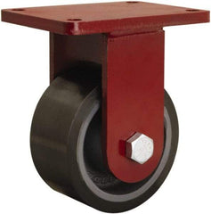 Hamilton - 6" Diam x 3" Wide x 8-1/2" OAH Top Plate Mount Rigid Caster - Polyurethane Mold onto Cast Iron Center, 2,860 Lb Capacity, Sealed Precision Ball Bearing, 5-1/2 x 7-1/2" Plate - Caliber Tooling