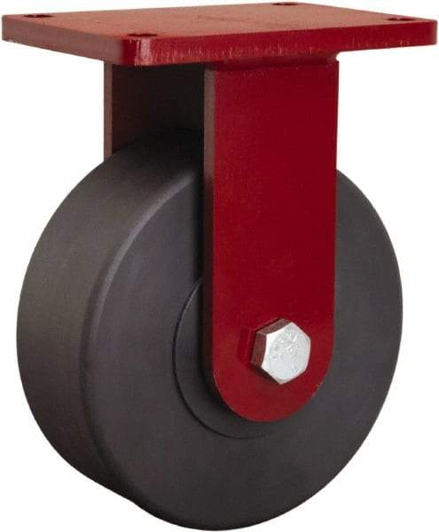 Hamilton - 8" Diam x 3" Wide x 10-1/8" OAH Top Plate Mount Rigid Caster - Nylon, 3,200 Lb Capacity, Sealed Precision Ball Bearing, 5 x 7" Plate - Caliber Tooling