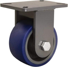 Hamilton - 6" Diam x 3" Wide x 8" OAH Top Plate Mount Rigid Caster - Polyurethane Mold onto Cast Iron Center, 1,800 Lb Capacity, Precision Tapered Roller Bearing, 5-1/4 x 7-1/4" Plate - Caliber Tooling