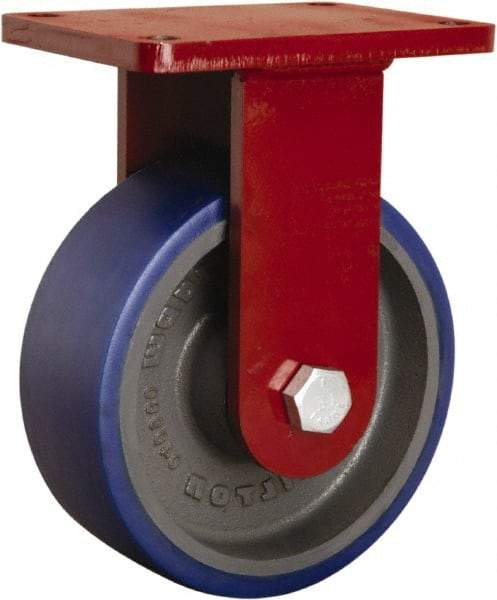 Hamilton - 8" Diam x 3" Wide x 10-1/2" OAH Top Plate Mount Rigid Caster - Polyurethane Mold onto Cast Iron Center, 2,000 Lb Capacity, Precision Tapered Roller Bearing, 5-1/2 x 7-1/2" Plate - Caliber Tooling