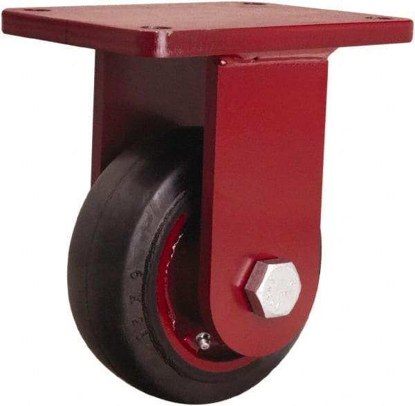 Hamilton - 6" Diam x 2-1/2" Wide x 8-1/2" OAH Top Plate Mount Rigid Caster - Rubber Mold on Cast Iron, 540 Lb Capacity, Precision Tapered Roller Bearing, 5-1/2 x 7-1/2" Plate - Caliber Tooling