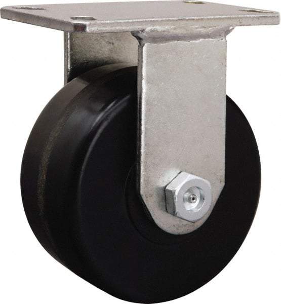 Hamilton - 8" Diam x 2-1/4" Wide x 10-1/4" OAH Top Plate Mount Rigid Caster - Iron, 3,000 Lb Capacity, Straight Roller Bearing, 5-1/4 x 7-1/4" Plate - Caliber Tooling