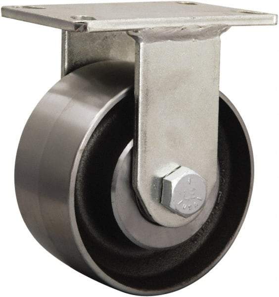 Hamilton - 6-1/8" Diam x 1-5/8" Wide x 8-1/16" OAH Top Plate Mount Rigid Caster - Cast Iron, 2,500 Lb Capacity, Tapered Roller Bearing, 5-1/4 x 7-1/4" Plate - Caliber Tooling