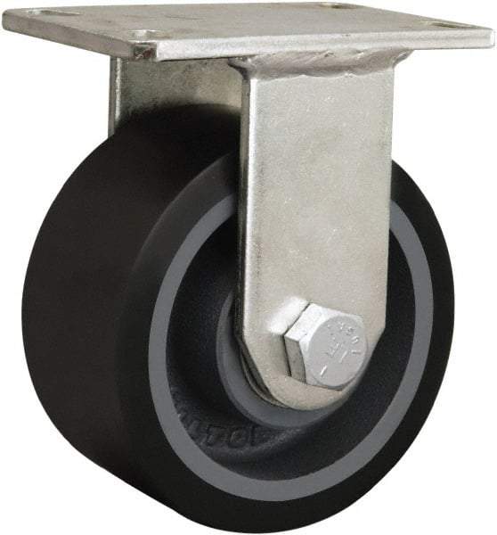 Hamilton - 4-1/2" Diam x 1-5/8" Wide x 7-1/4" OAH Top Plate Mount Rigid Caster - Cast Iron, 3,000 Lb Capacity, Tapered Roller Bearing, 5-1/4 x 7-1/4" Plate - Caliber Tooling