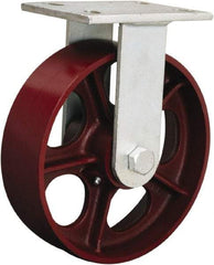 Hamilton - 8" Diam x 3" Wide x 10-1/2" OAH Top Plate Mount Rigid Caster - Polyurethane Mold onto Cast Iron Center, 3,000 Lb Capacity, Tapered Roller Bearing, 5-1/4 x 7-1/4" Plate - Caliber Tooling